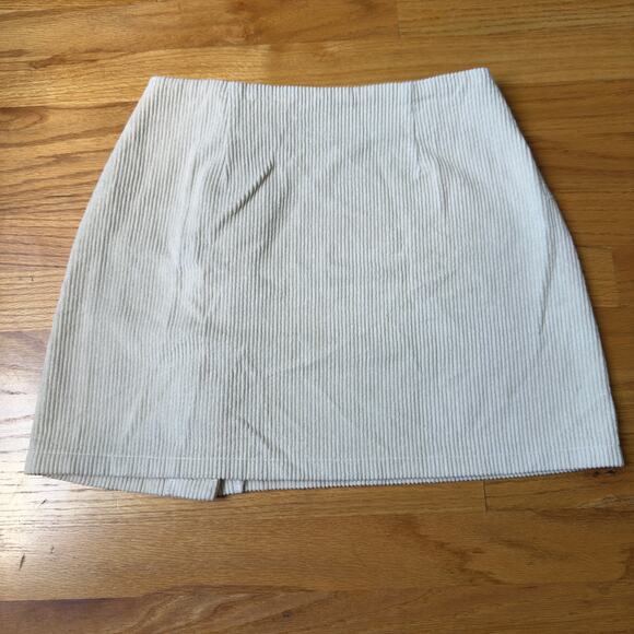 Lulus Katherina Beige Button-Front Corduroy Mini Skirt Asymmetrical Size S - Picture 7 of 8